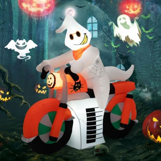 Inflatable Halloween Ghost on Motorcycle with LED Lights 155cm