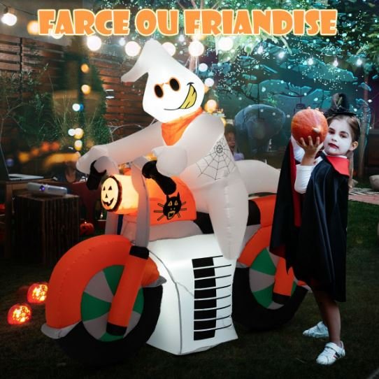 Inflatable Halloween Ghost on Motorcycle with LED Lights 155cm