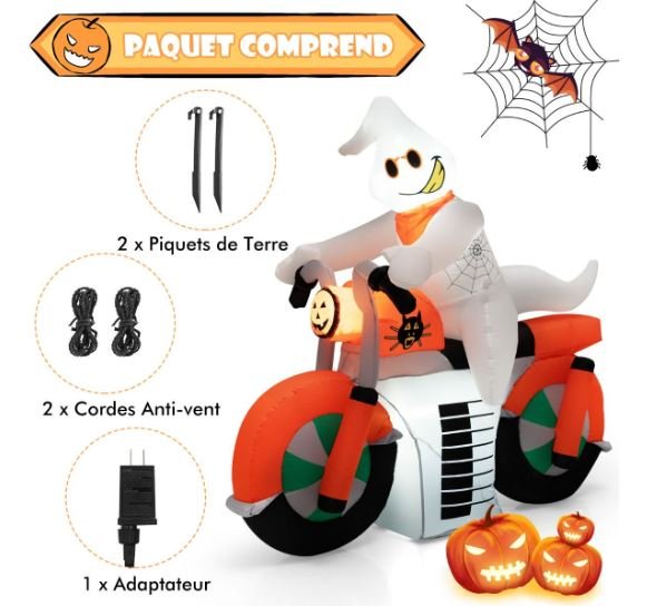 Inflatable Halloween Ghost on Motorcycle with LED Lights 155cm