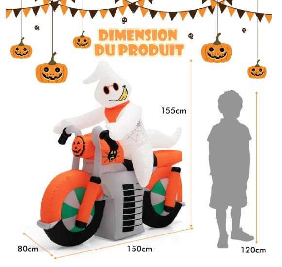 Inflatable Halloween Ghost on Motorcycle with LED Lights 155cm