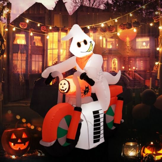 Inflatable Halloween Ghost on Motorcycle with LED Lights 155cm