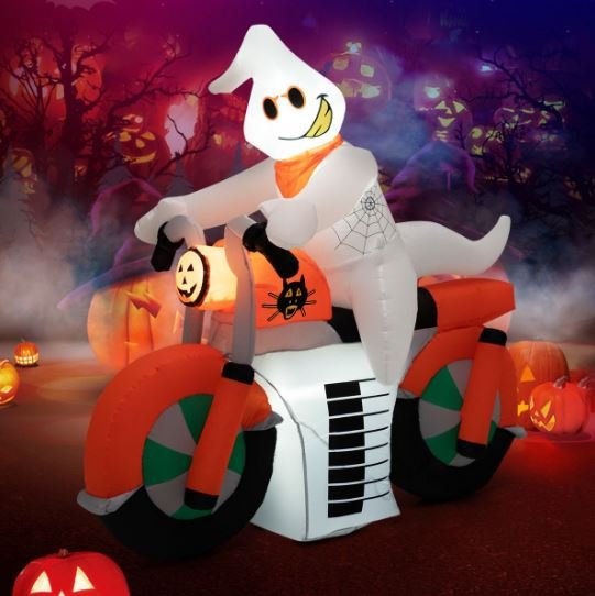 Inflatable Halloween Ghost on Motorcycle with LED Lights 155cm