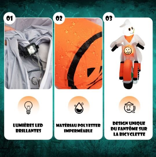 Inflatable Halloween Ghost on Motorcycle with LED Lights 155cm