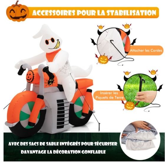 Inflatable Halloween Ghost on Motorcycle with LED Lights 155cm