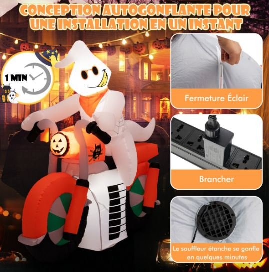Inflatable Halloween Ghost on Motorcycle with LED Lights 155cm