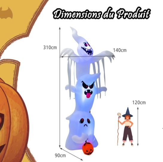 Inflatable Halloween Ghost with Colorful Lights Stakes 310cm