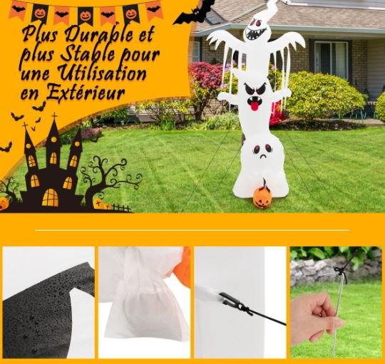 Inflatable Halloween Ghost with Colorful Lights Stakes 310cm