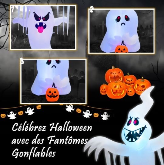 Inflatable Halloween Ghost with Colorful Lights Stakes 310cm
