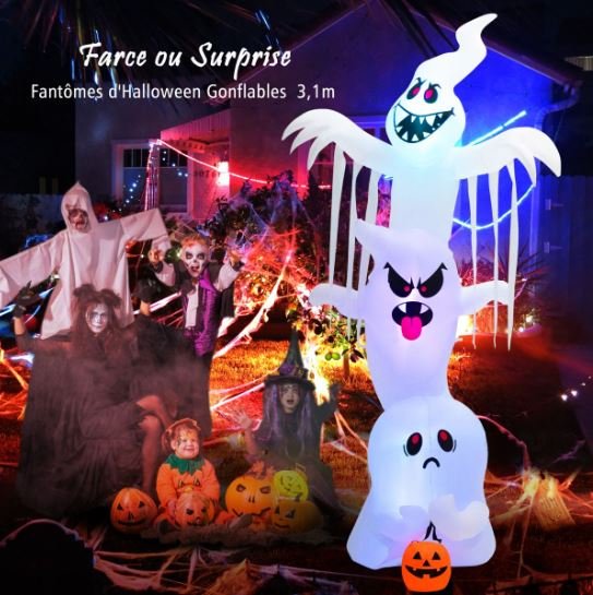 Inflatable Halloween Ghost with Colorful Lights Stakes 310cm