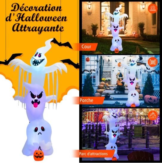 Inflatable Halloween Ghost with Colorful Lights Stakes 310cm