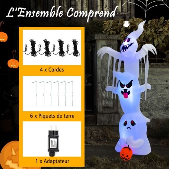 Inflatable Halloween Ghost with Colorful Lights Stakes 310cm