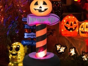 Halloween Pumpkin Inflatable Traffic Sign with Built LED Light 180cm