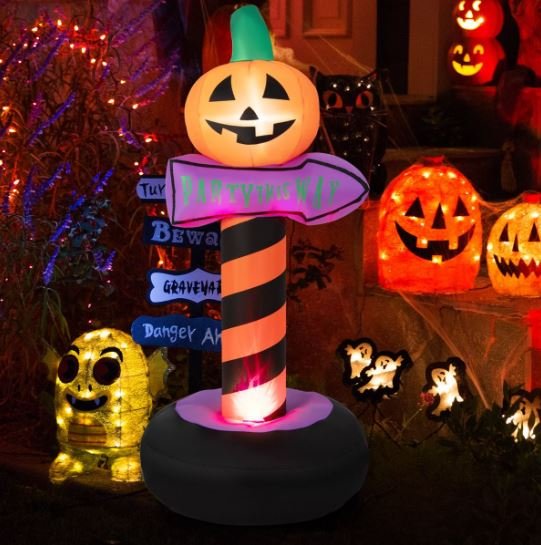 Halloween Pumpkin Inflatable Traffic Sign with Built LED Light 180cm