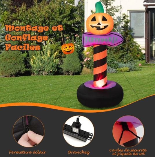 Halloween Pumpkin Inflatable Traffic Sign with Built LED Light 180cm