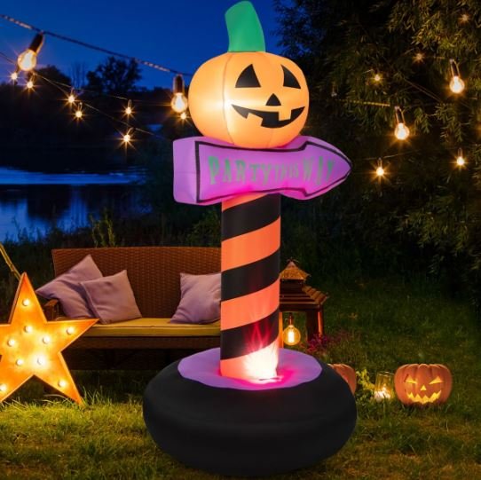 Halloween Pumpkin Inflatable Traffic Sign with Built LED Light 180cm