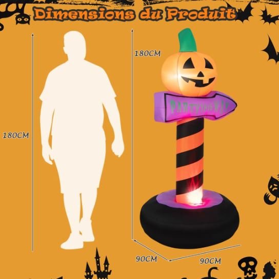 Halloween Pumpkin Inflatable Traffic Sign with Built LED Light 180cm