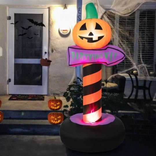Halloween Pumpkin Inflatable Traffic Sign with Built LED Light 180cm