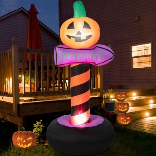 Halloween Pumpkin Inflatable Traffic Sign with Built LED Light 180cm