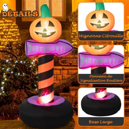 Halloween Pumpkin Inflatable Traffic Sign with Built LED Light 180cm