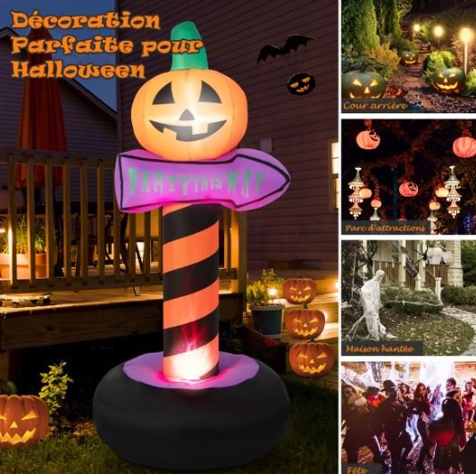 Halloween Pumpkin Inflatable Traffic Sign with Built LED Light 180cm
