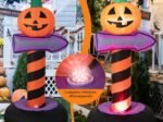 Halloween Pumpkin Inflatable Traffic Sign with Built LED Light 180cm
