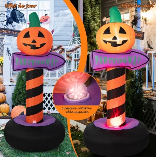 Halloween Pumpkin Inflatable Traffic Sign with Built LED Light 180cm