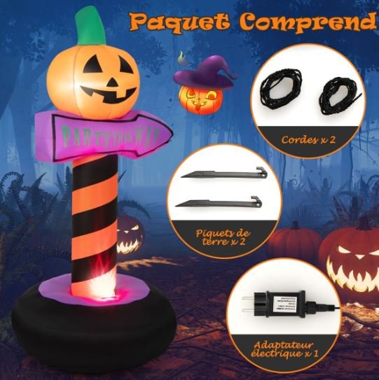Halloween Pumpkin Inflatable Traffic Sign with Built LED Light 180cm