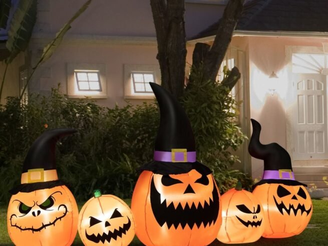 Halloween Inflatable Pumpkins Set Decoration with Built-in LED Lights