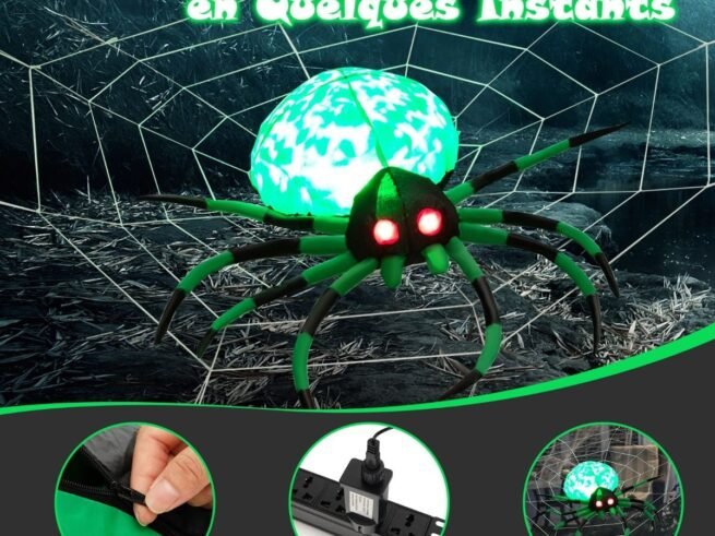 Halloween Inflatable Scary Spider 2 LED Lights Red Eyes Decorations