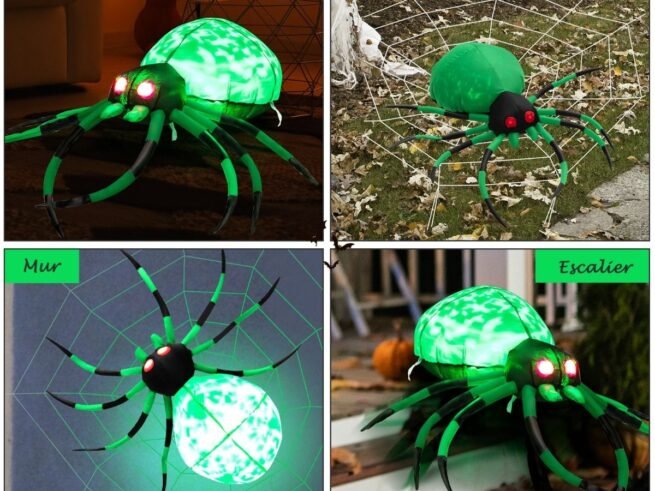 Halloween Inflatable Scary Spider 2 LED Lights Red Eyes Decorations