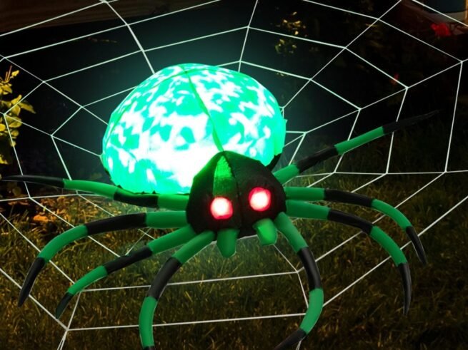 Halloween Inflatable Scary Spider 2 LED Lights Red Eyes Decorations