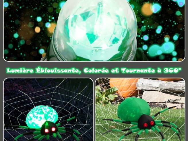 Halloween Inflatable Scary Spider 2 LED Lights Red Eyes Decorations
