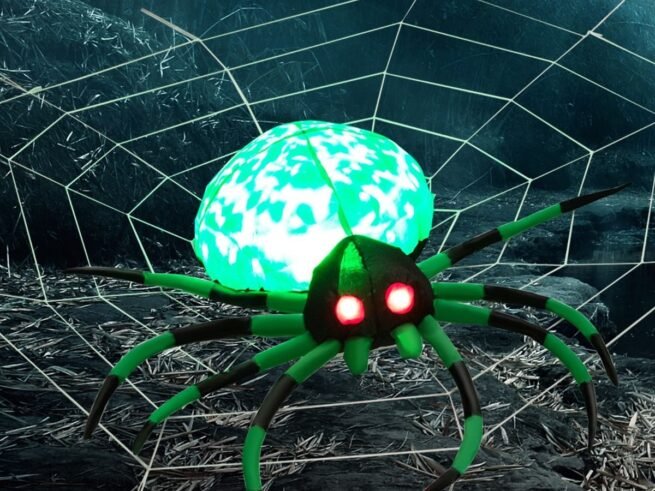 Halloween Inflatable Scary Spider 2 LED Lights Red Eyes Decorations