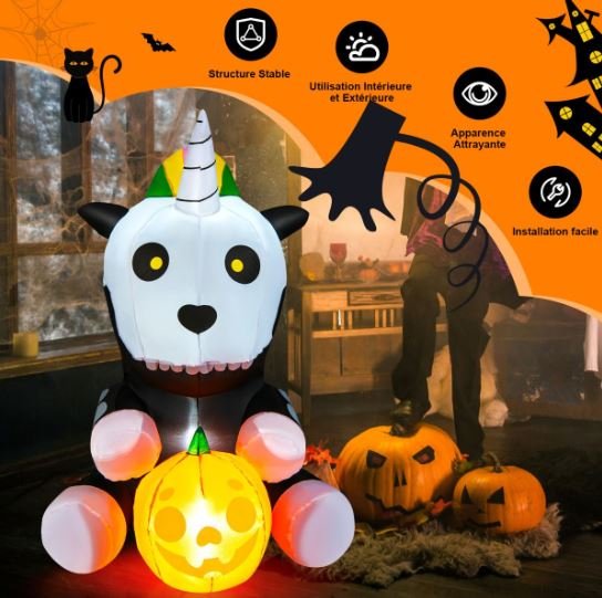 Halloween Inflatable Unicorn Skeleton Pumpkin LED Lights 150cm