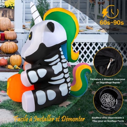 Halloween Inflatable Unicorn Skeleton Pumpkin LED Lights 150cm
