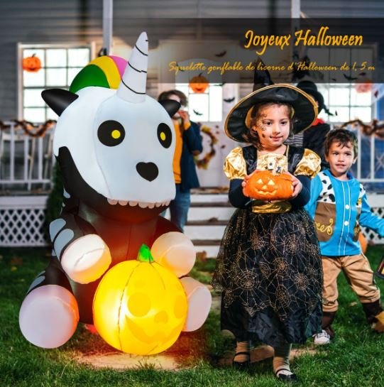 Halloween Inflatable Unicorn Skeleton Pumpkin LED Lights 150cm