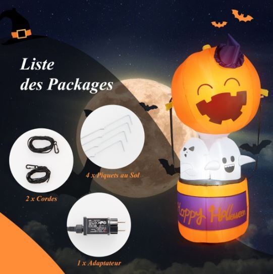 Inflatable Halloween Ghosts Traveling Pumpkin LED Lights 180cm