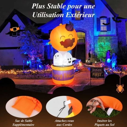 Inflatable Halloween Ghosts Traveling Pumpkin LED Lights 180cm