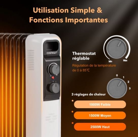 Oil Electric Radiator Space Heater 2000W 3 Power 9 Elements Double Protection