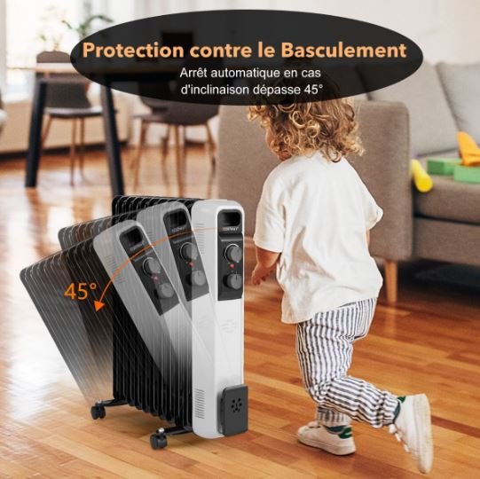Oil Electric Radiator Space Heater 2000W 3 Power 9 Elements Double Protection