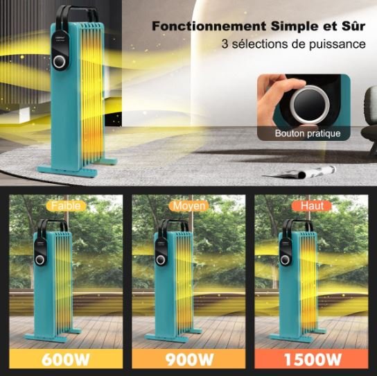 Electric Radiator Oil Space Heater 1500W 3 Heats Adjustable Towel Racks Double Protection