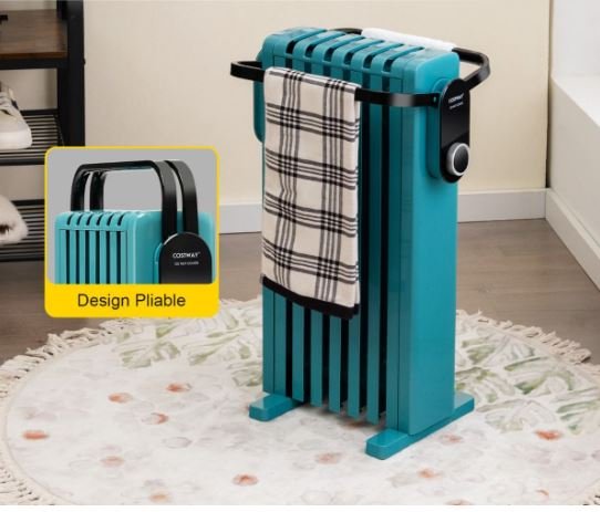 Electric Radiator Oil Space Heater 1500W 3 Heats Adjustable Towel Racks Double Protection