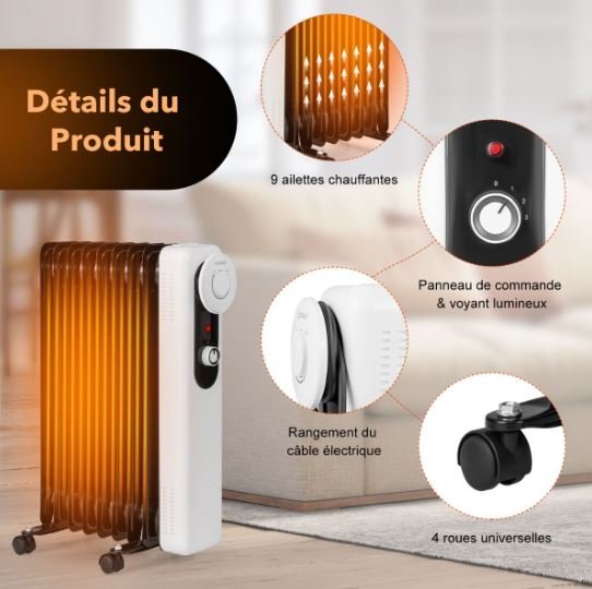 Portable Oil Electric Radiator Space Heater 2000W 3 Power 9 Elements Energy Saving 25㎡