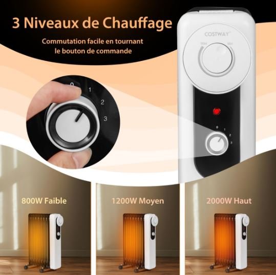 Portable Oil Electric Radiator Space Heater 2000W 3 Power 9 Elements Energy Saving 25㎡