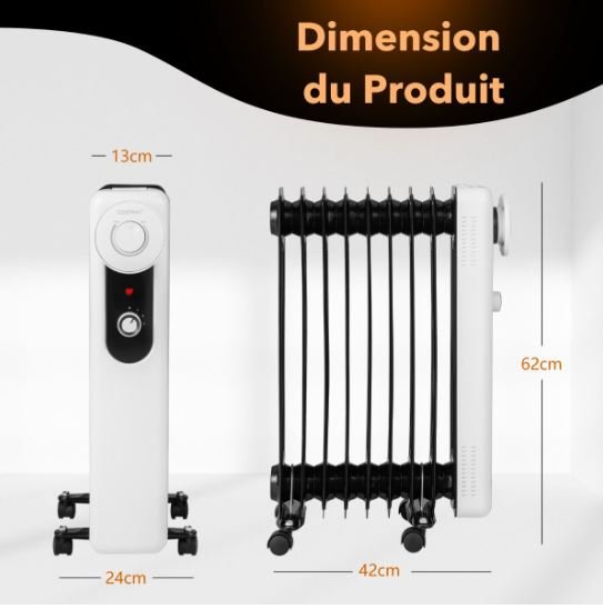 Portable Oil Electric Radiator Space Heater 2000W 3 Power 9 Elements Energy Saving 25㎡