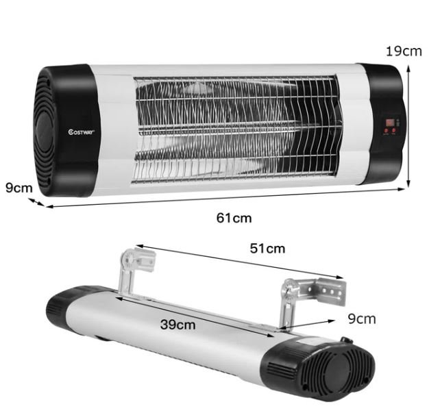 1500W Infrared Wall Heater with Remote Control 3 Heating Modes Indoor Outdoor Use