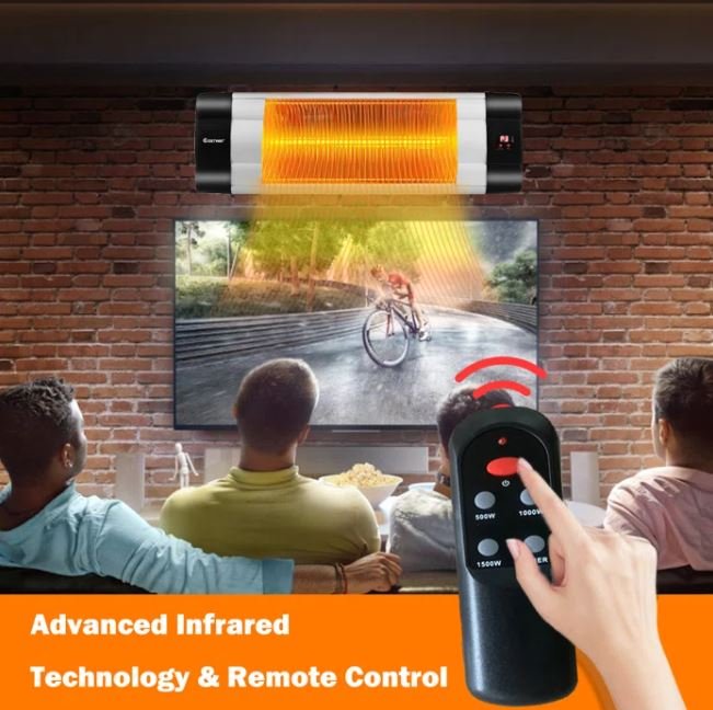 1500W Infrared Wall Heater with Remote Control 3 Heating Modes Indoor Outdoor Use