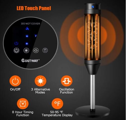 Electric Ceramic Fan Heater 1200/2000W with Remote Control 8H Timer