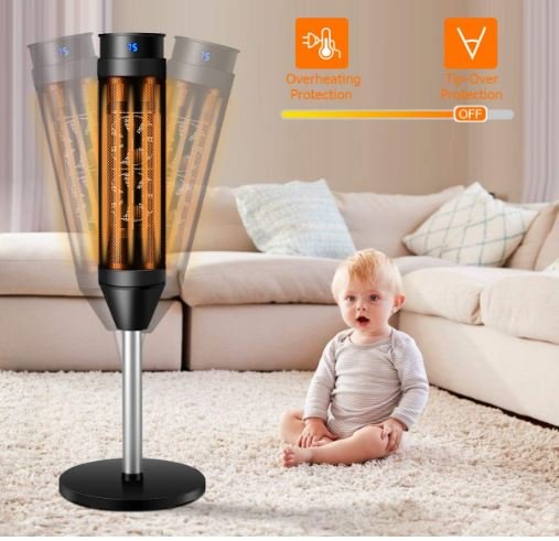 Electric Ceramic Fan Heater 1200/2000W with Remote Control 8H Timer