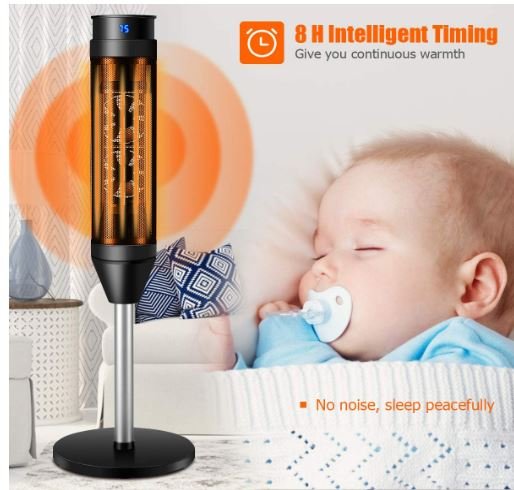 Electric Ceramic Fan Heater 1200/2000W with Remote Control 8H Timer